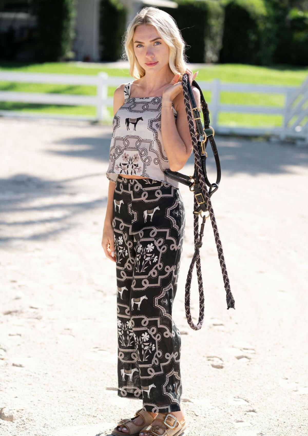 Isadora Top and Trousers Set | Veranda Print | Black & Cream