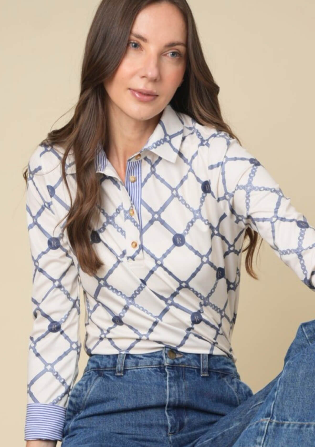 Mulberry Polo-Shirt | Long Sleeve | Beltina Print | Blue