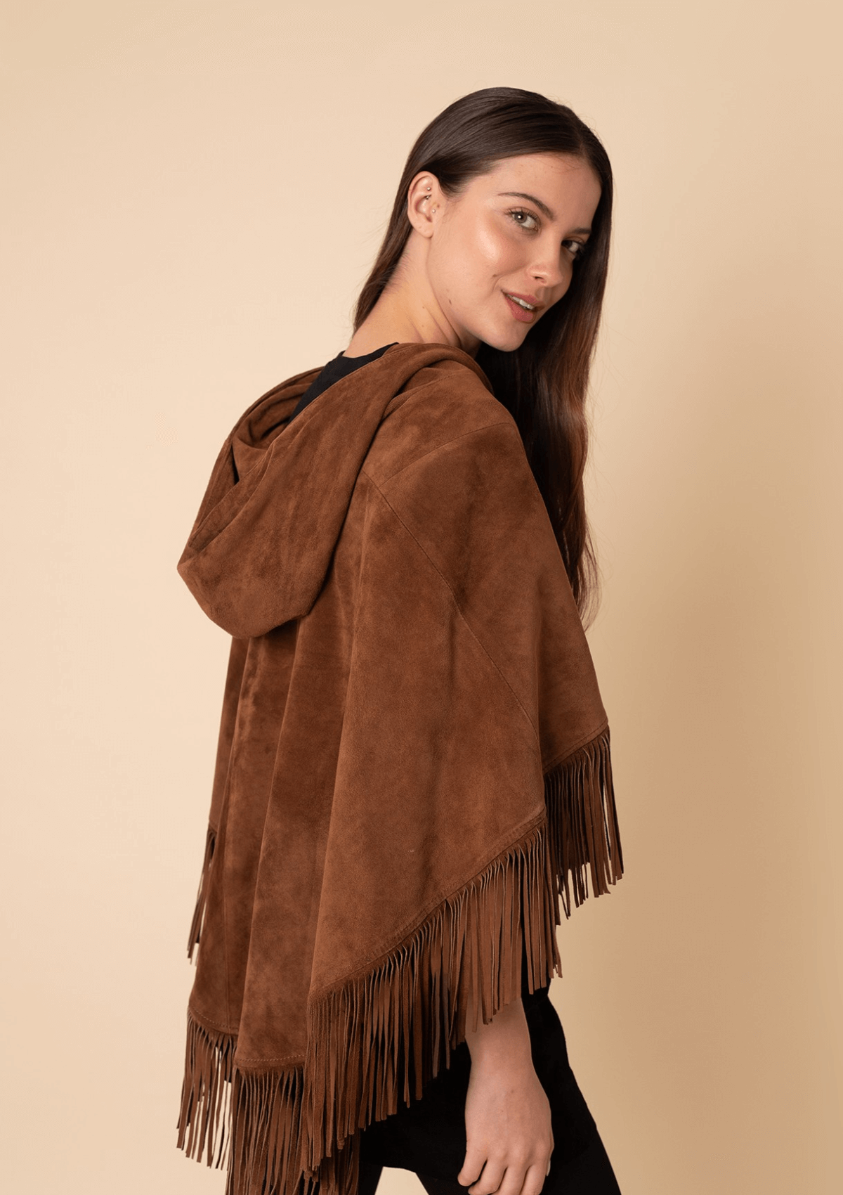 Pampa Suede Poncho | Cognac Suede Leather