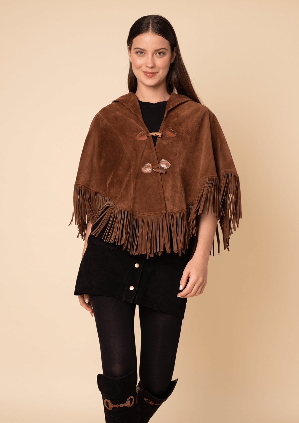 Pampa Suede Poncho | Cognac Suede Leather