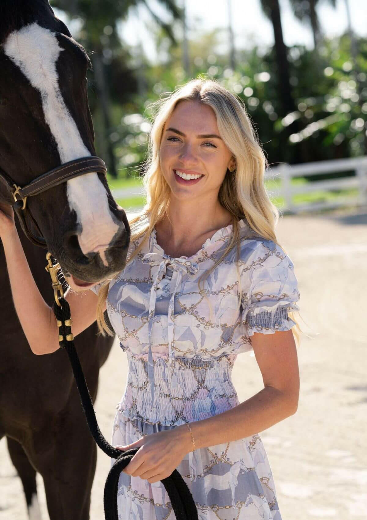 Amelie Linen Long Dress | Geo Horses Print | Pastel