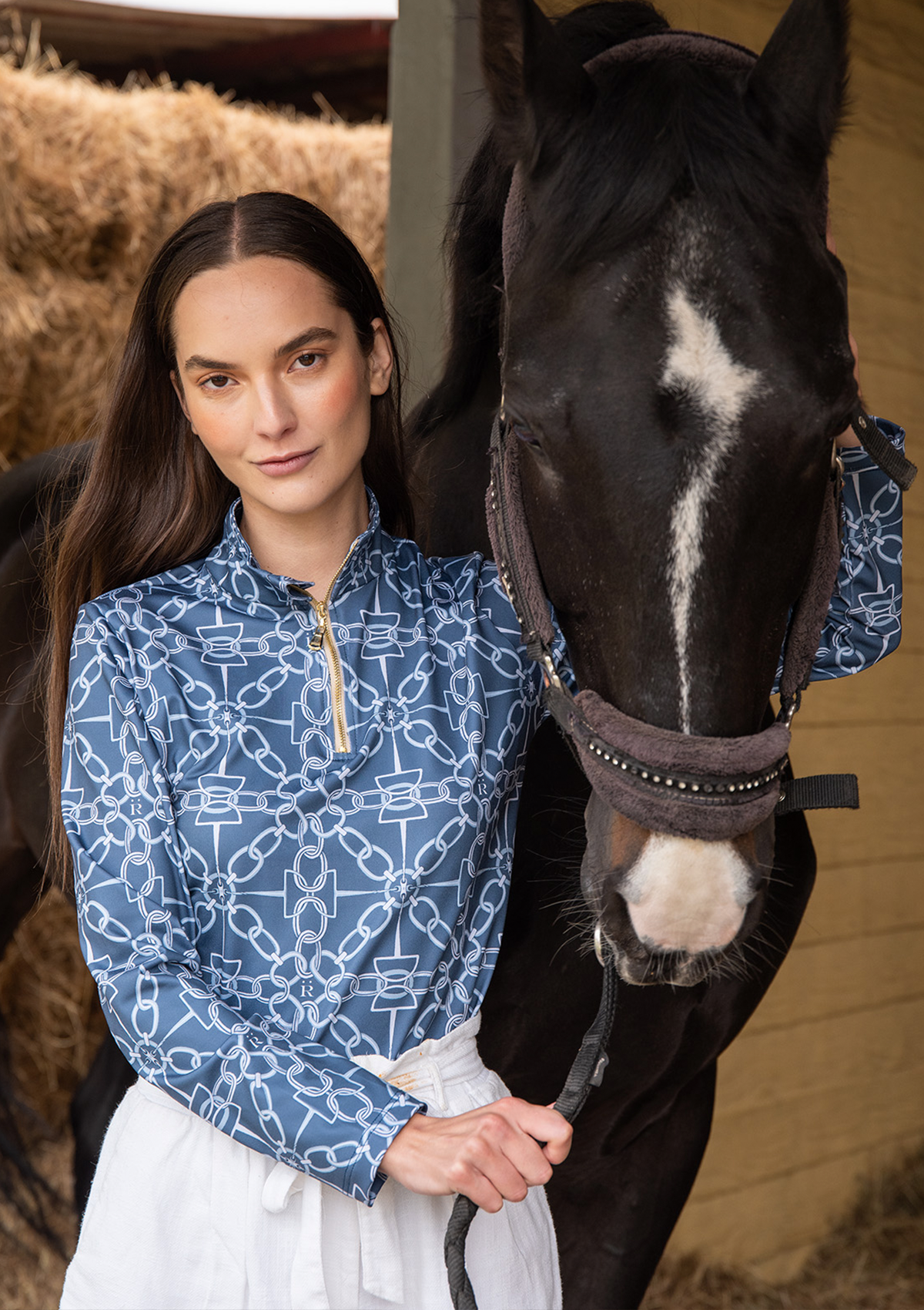 Harmony Quarter Chainlink Print - Long Sleeve | Navy - Rönner