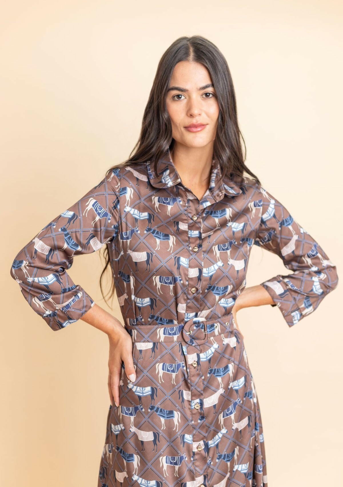 Charlotte Tunic Dress | Victory Print | Chocolate