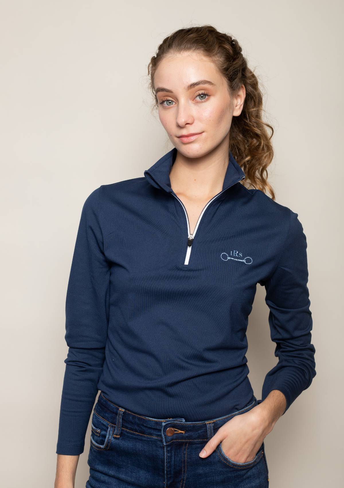 Devotion Q-Zip Embroidered | Long Sleeve | Navy