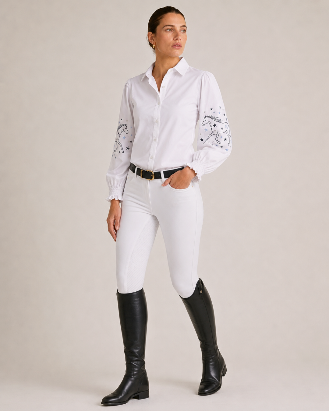 Stella Button | Down Shirt | Embroidered Stars