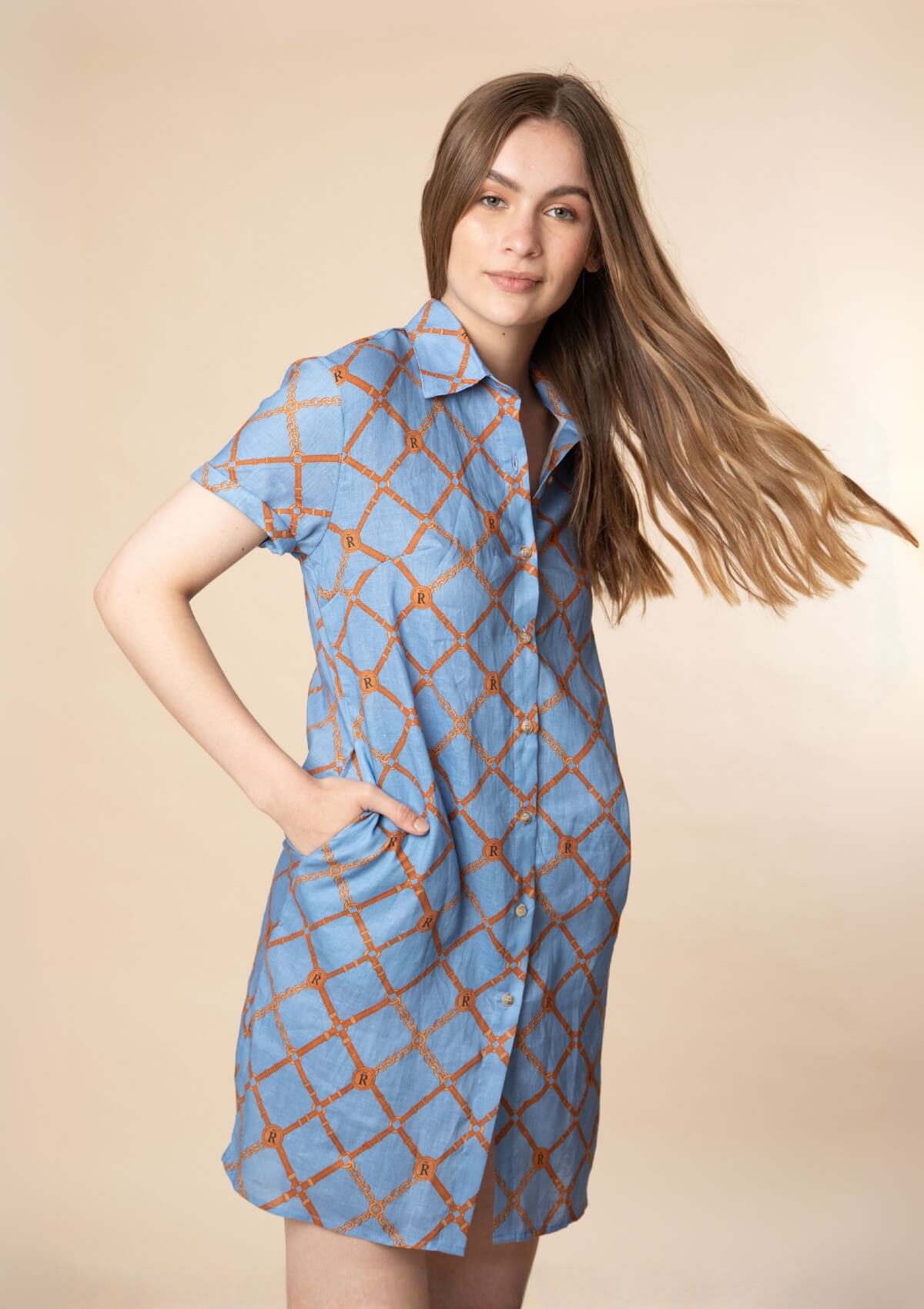 Renata Linen Dress | Beltina Print | Powder Blue