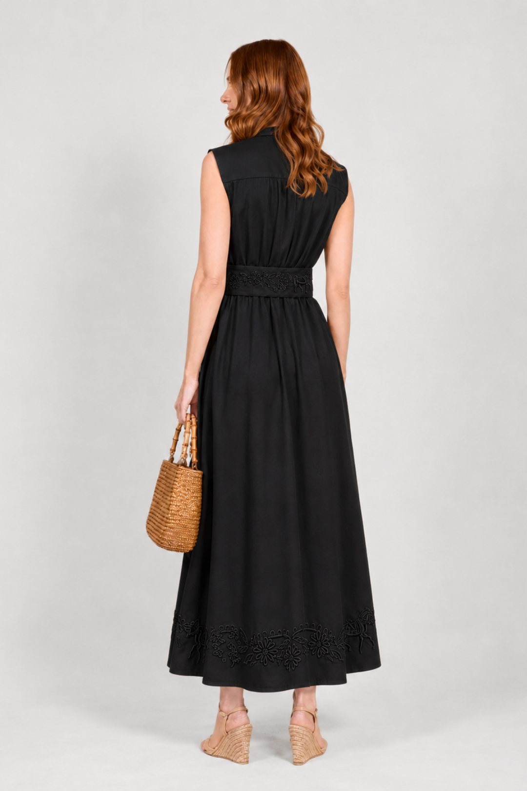 Annie Florale Embroidered Cotton Dress | Black
