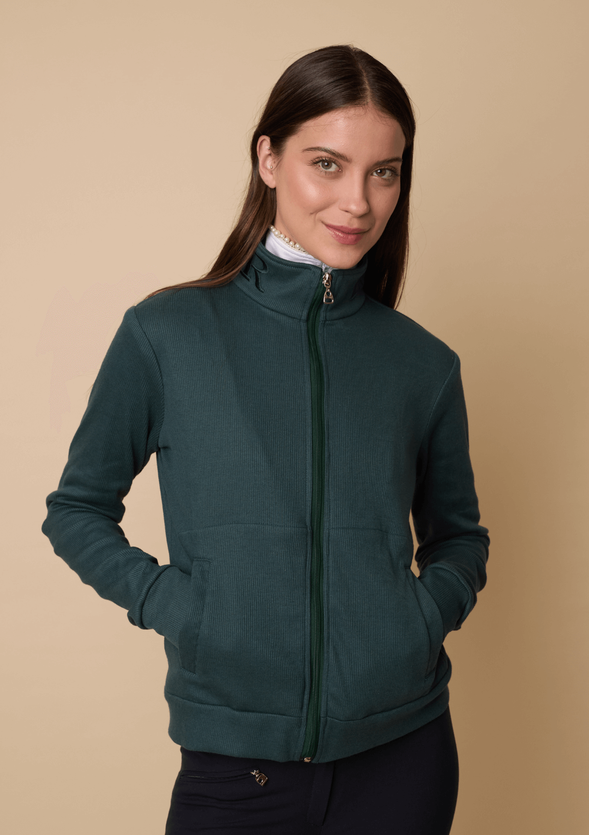 Harmonia Embroidered Zip-Up Jacket| Long Sleeve | Forest Green