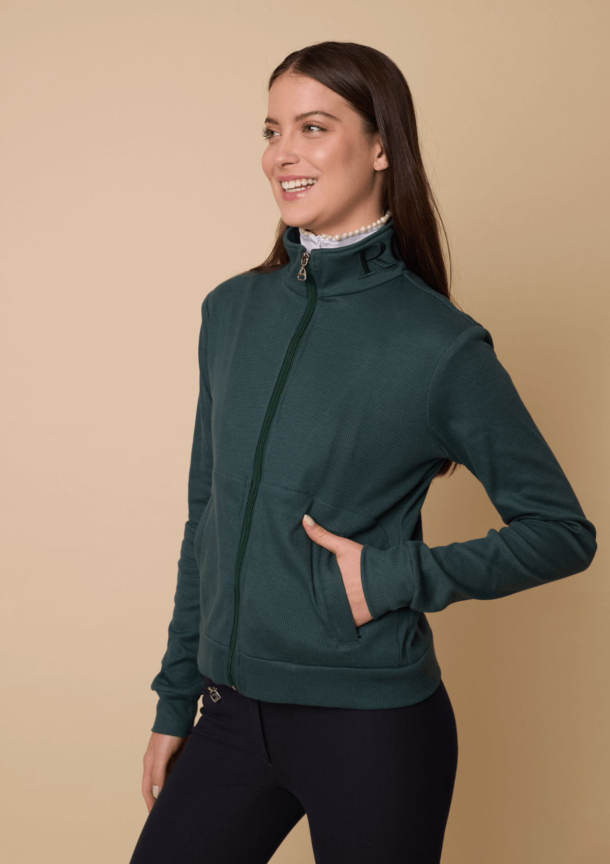 Harmonia Embroidered Zip-Up Jacket| Long Sleeve | Forest Green