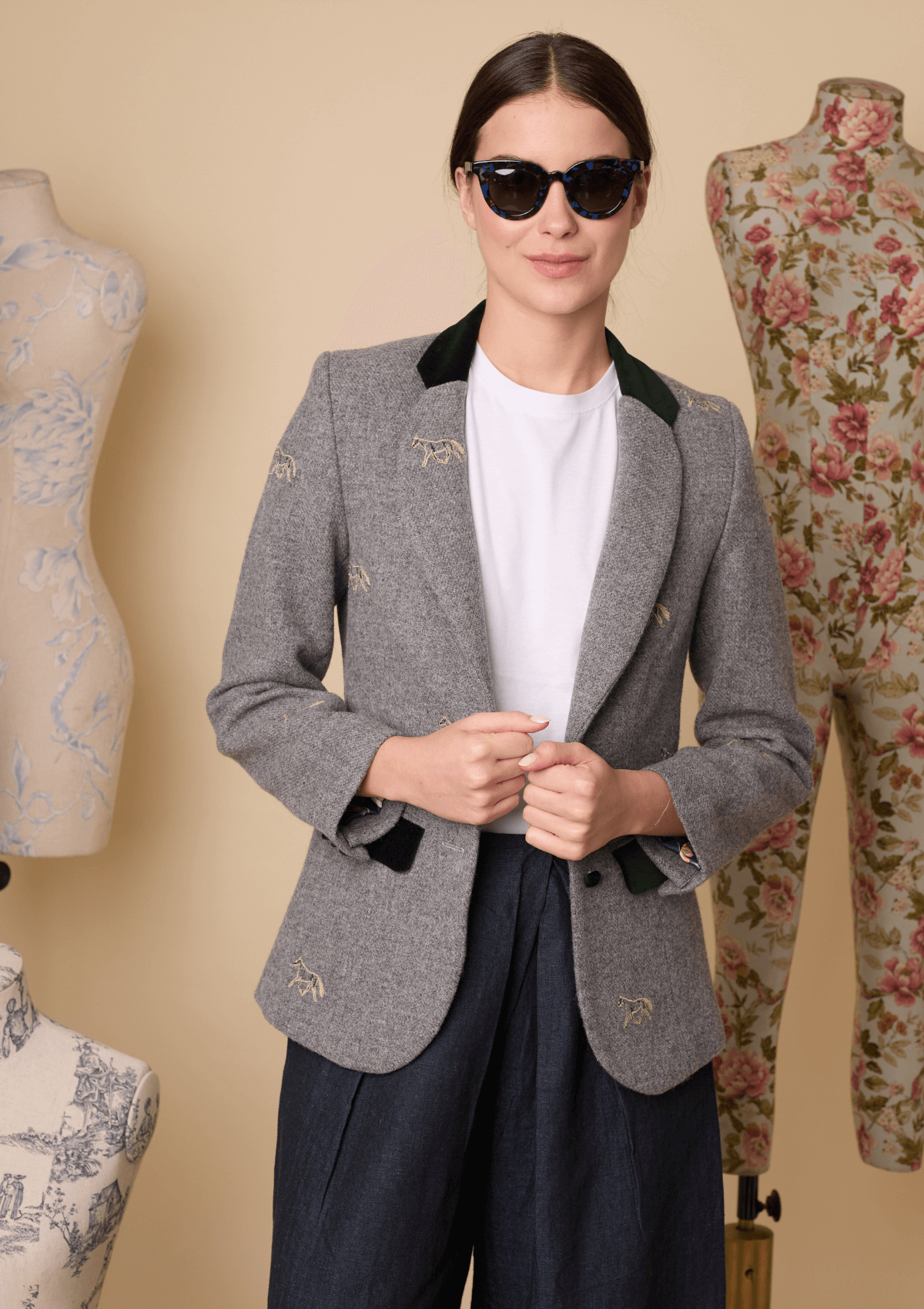 Cavaletti Blazer | Embroidered Italian Wool | Grey
