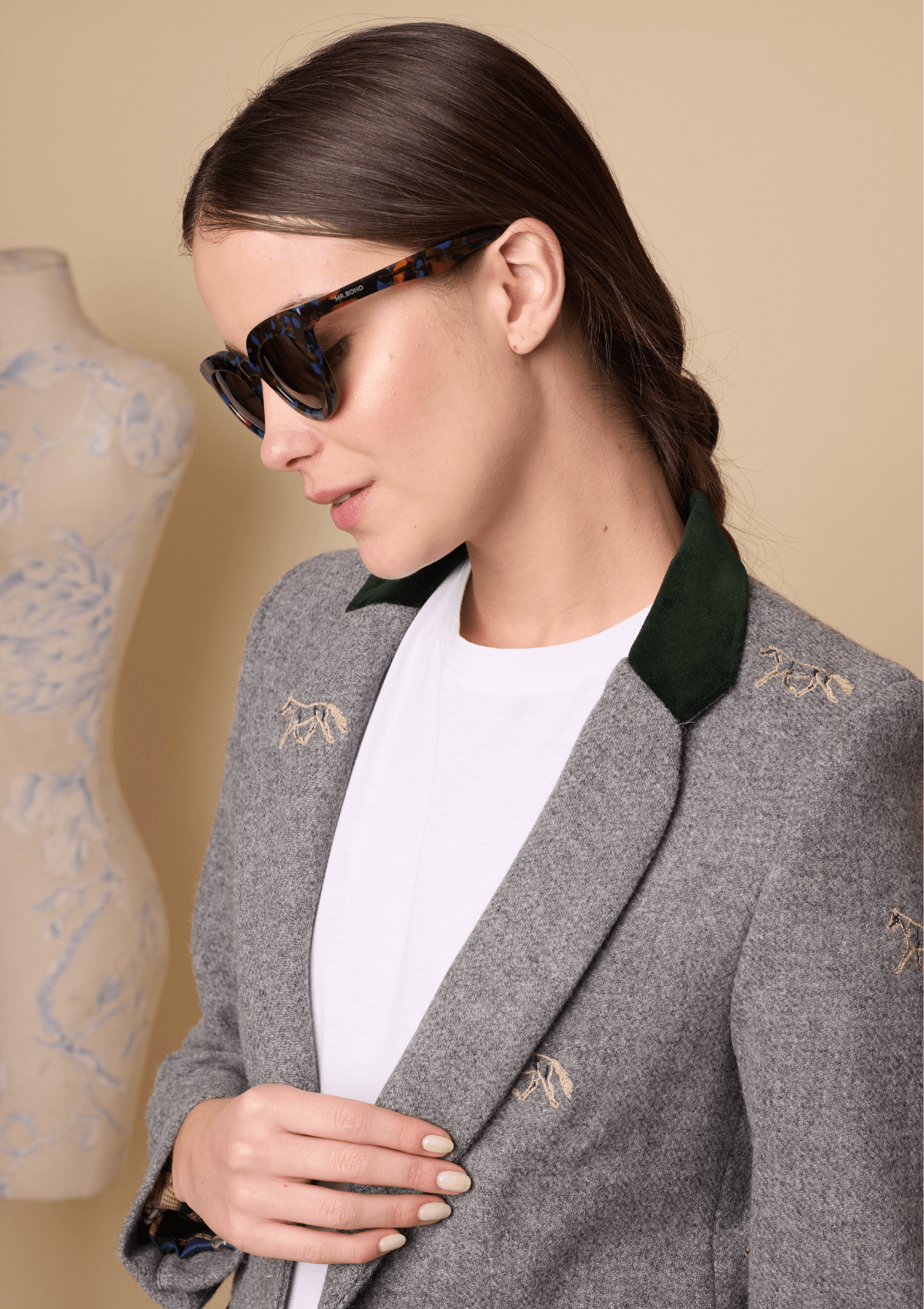 Cavaletti Blazer | Embroidered Italian Wool | Grey