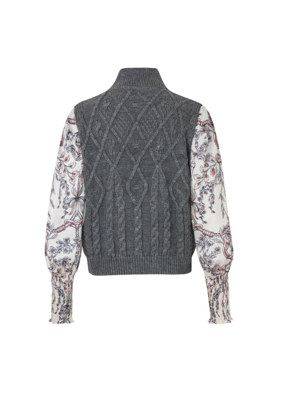 Ellie Cable Knit Sweater | Equiflora Print Sleeves | Grey