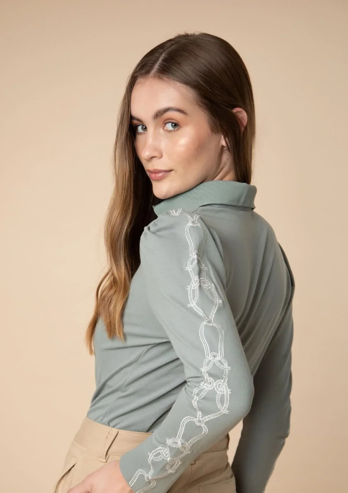 Elise Polo-Shirt | Long Sleeves Embroidered | Sage - Rönner