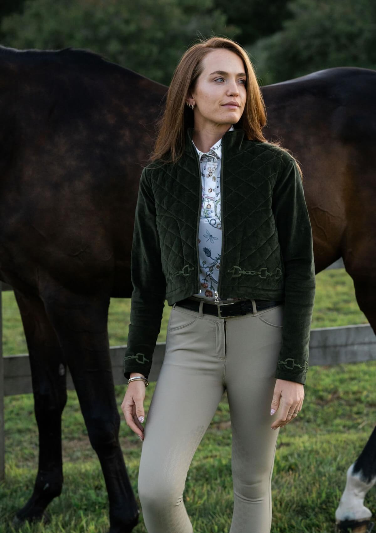 Ember Embroidered Velvet Jacket | Moss Green
