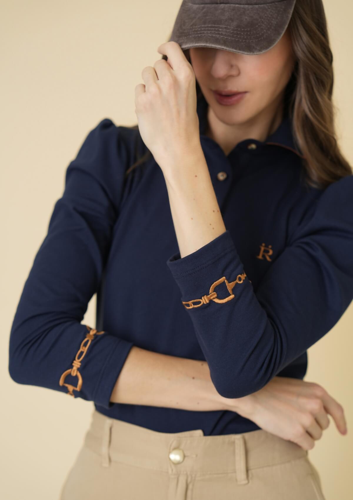 The Equestrian Polo-Shirt | Long Sleeve | Navy & Cognac