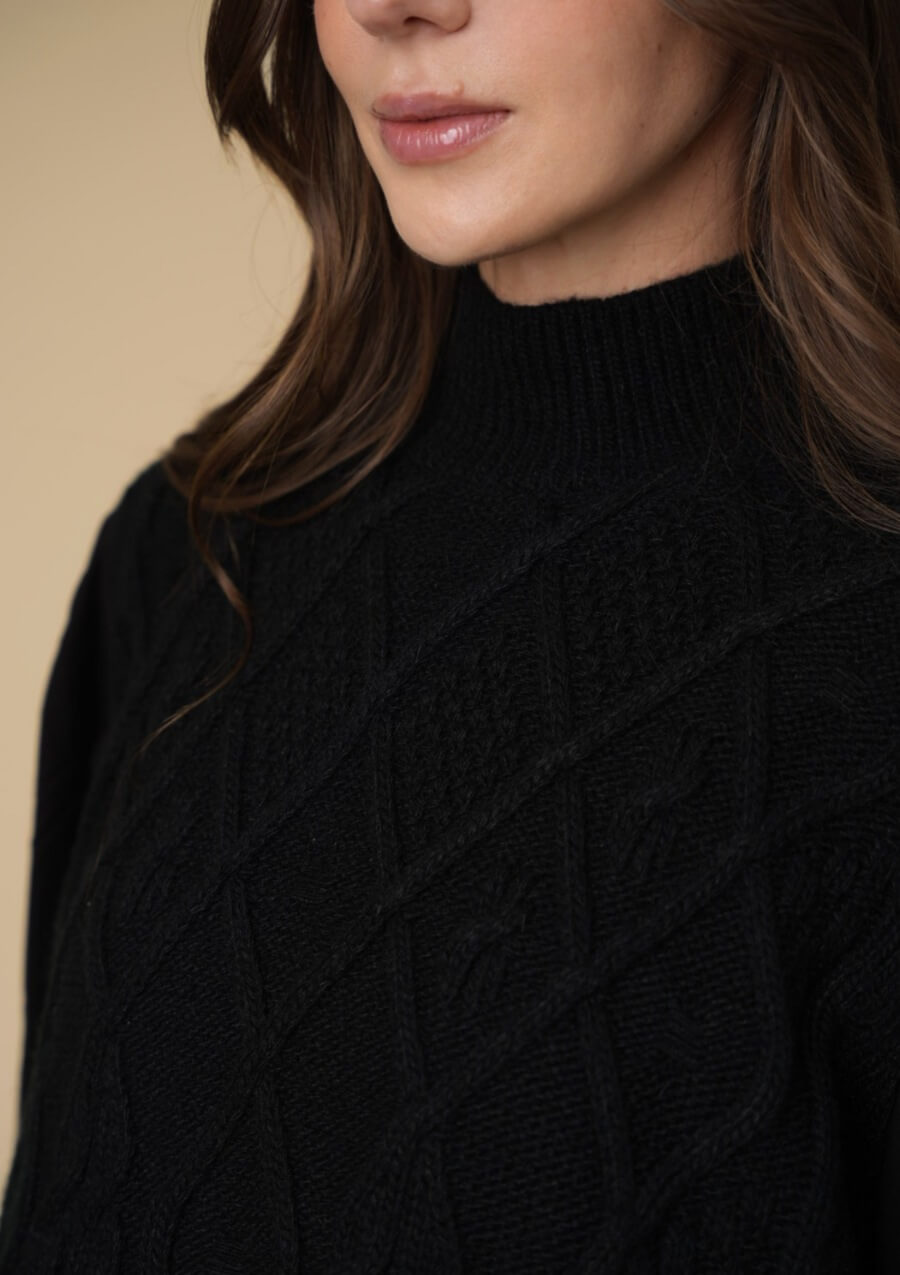 Ellie Cable Knit Sweater | Embroidered | Black