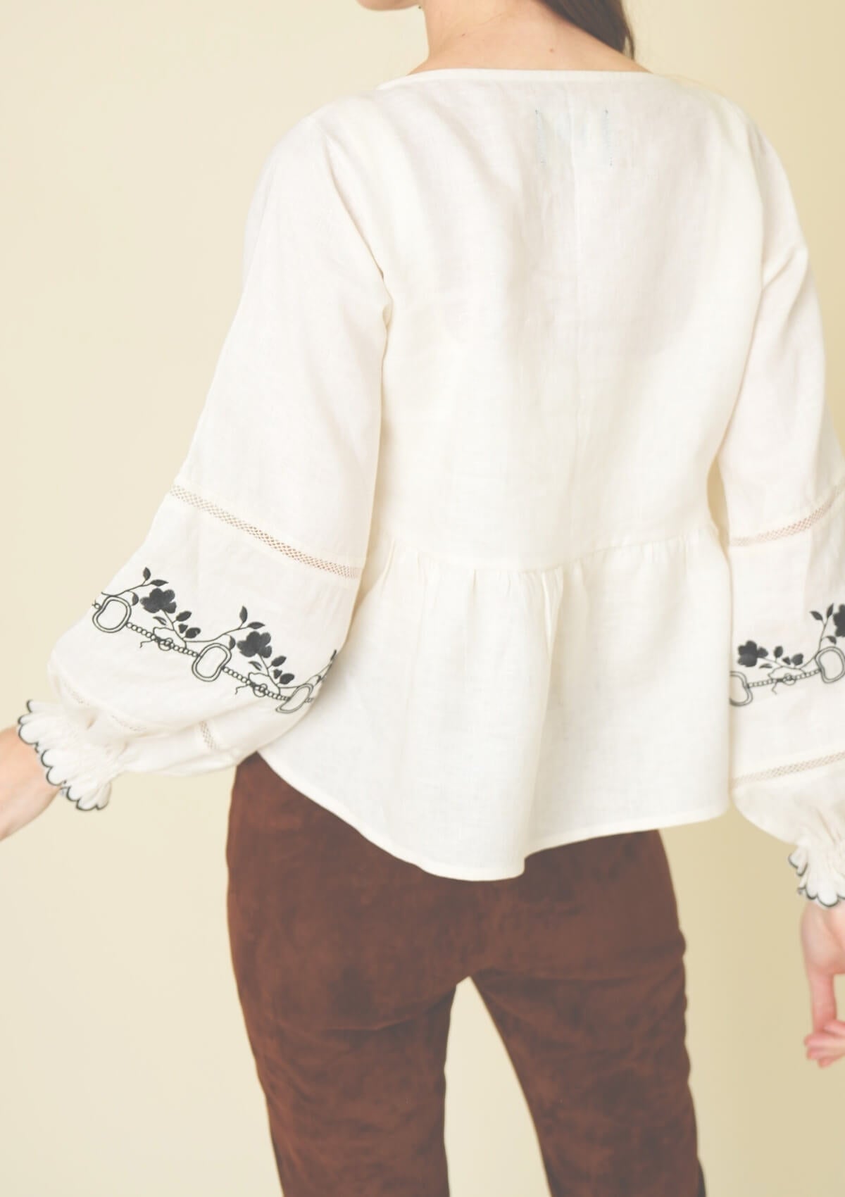 Isabella Linen Blouse | Embroidered | Cream