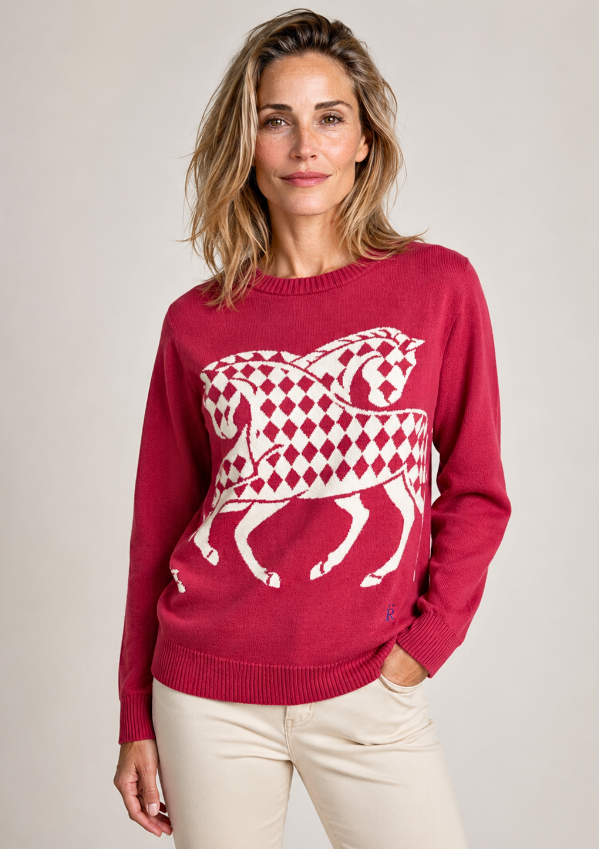 The Harlequin Horses Sweater | Cherry