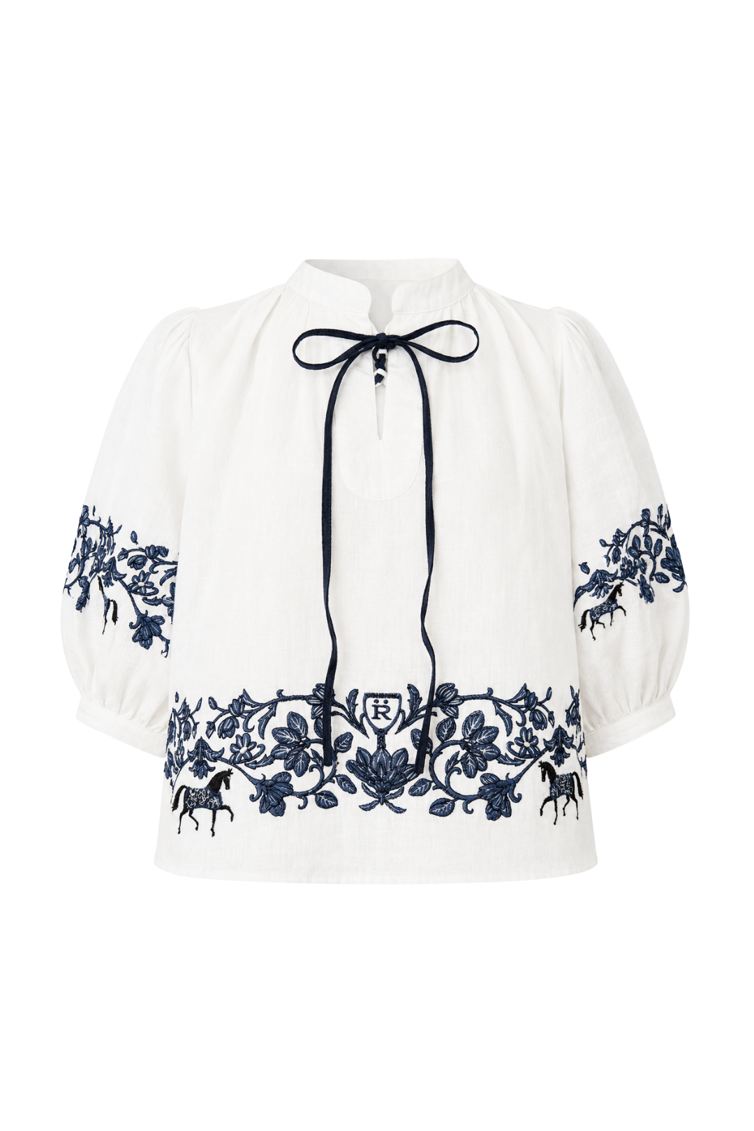 Florale Embroidered Linen Blouse | White