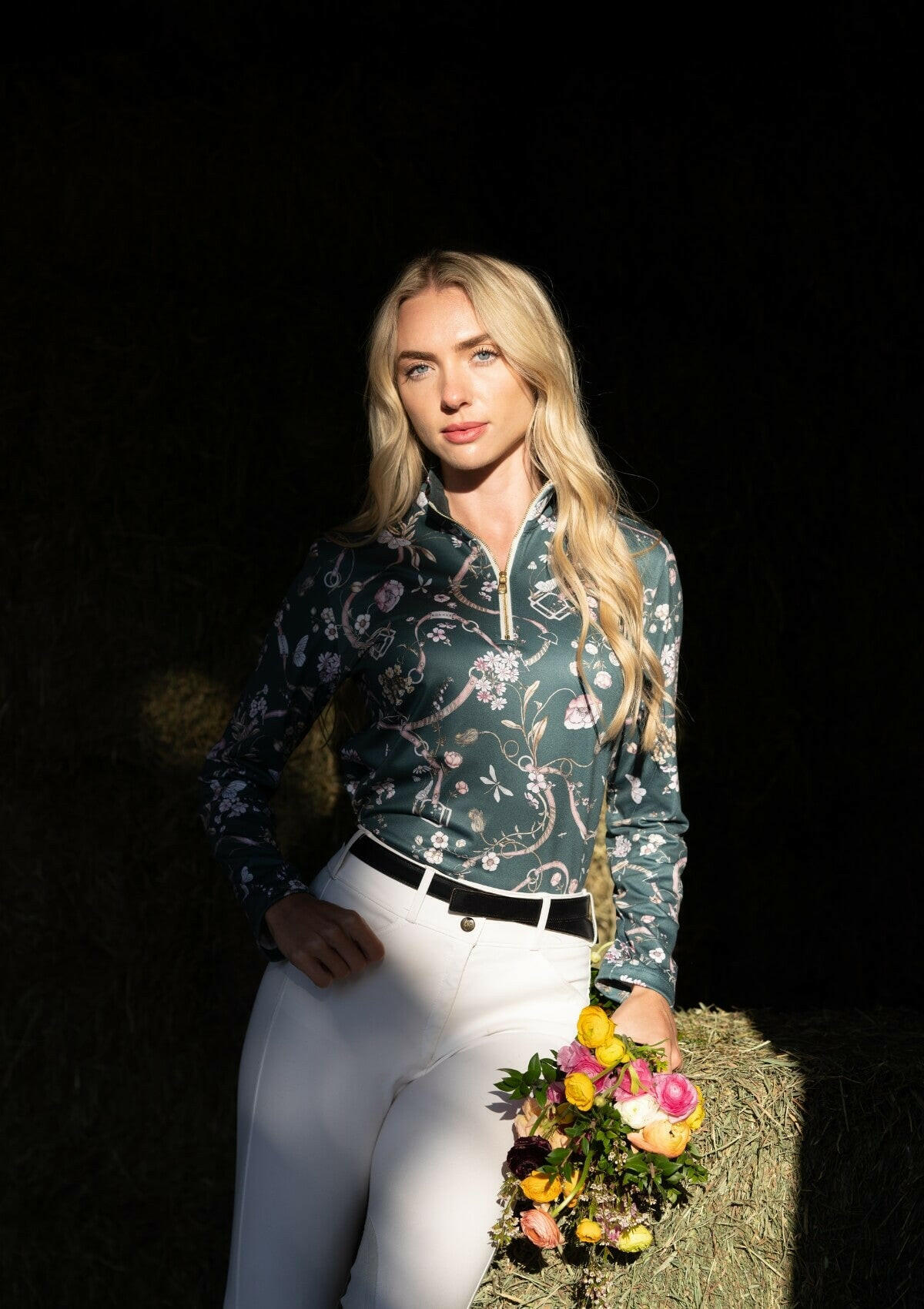 Juliette Q-Zip | Long Sleeve | Herbaria Print | Deep Green