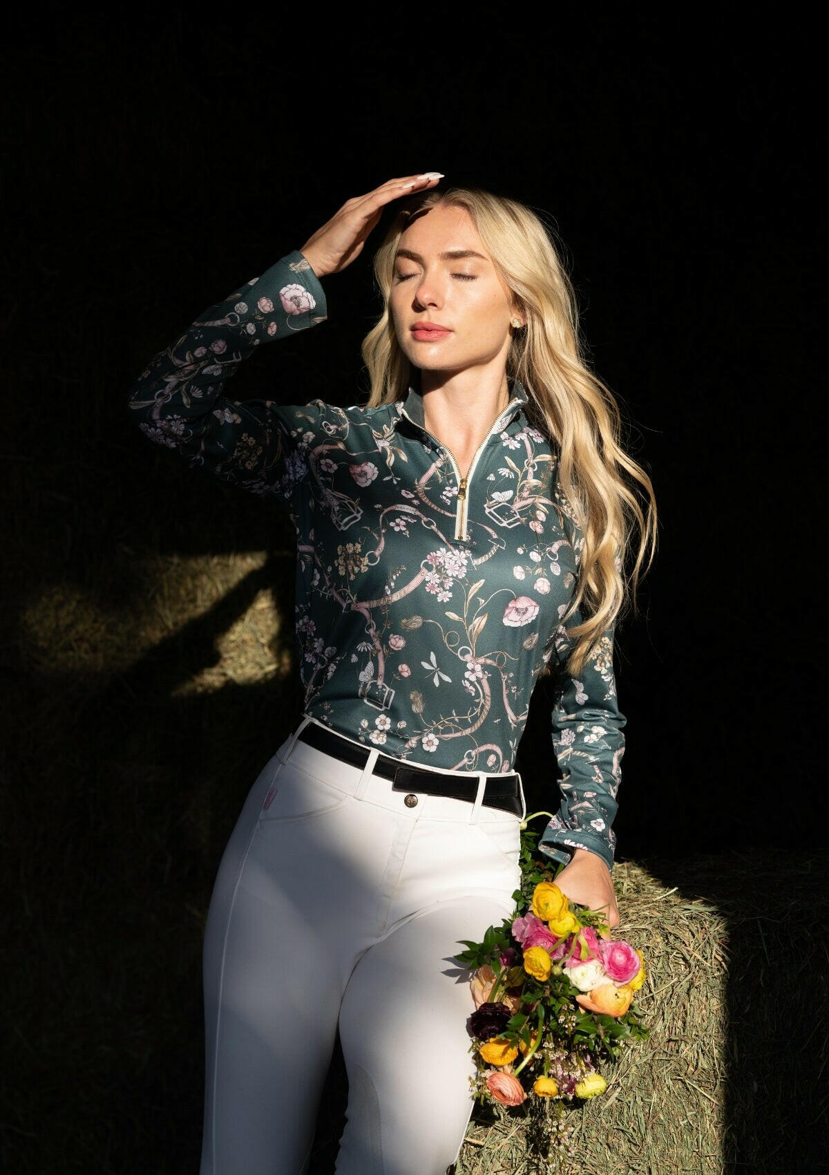 Juliette Q-Zip | Long Sleeve | Herbaria Print | Deep Green