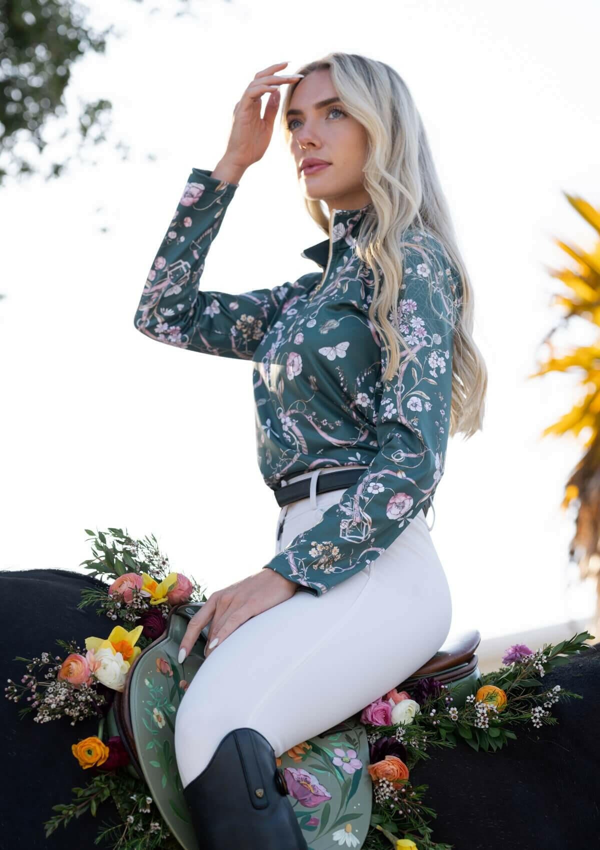 Juliette Q-Zip | Long Sleeve | Herbaria Print | Deep Green