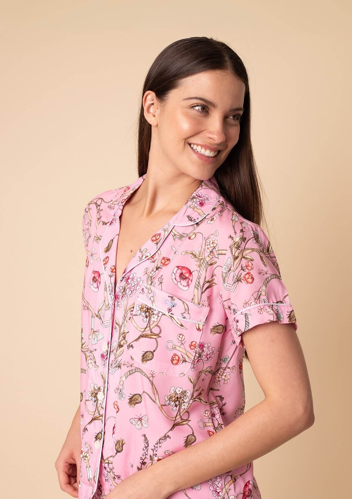 Herbaria Equestrian PJ's Set | Short Sleeve and Shorts Set | Herbaria Print Rose