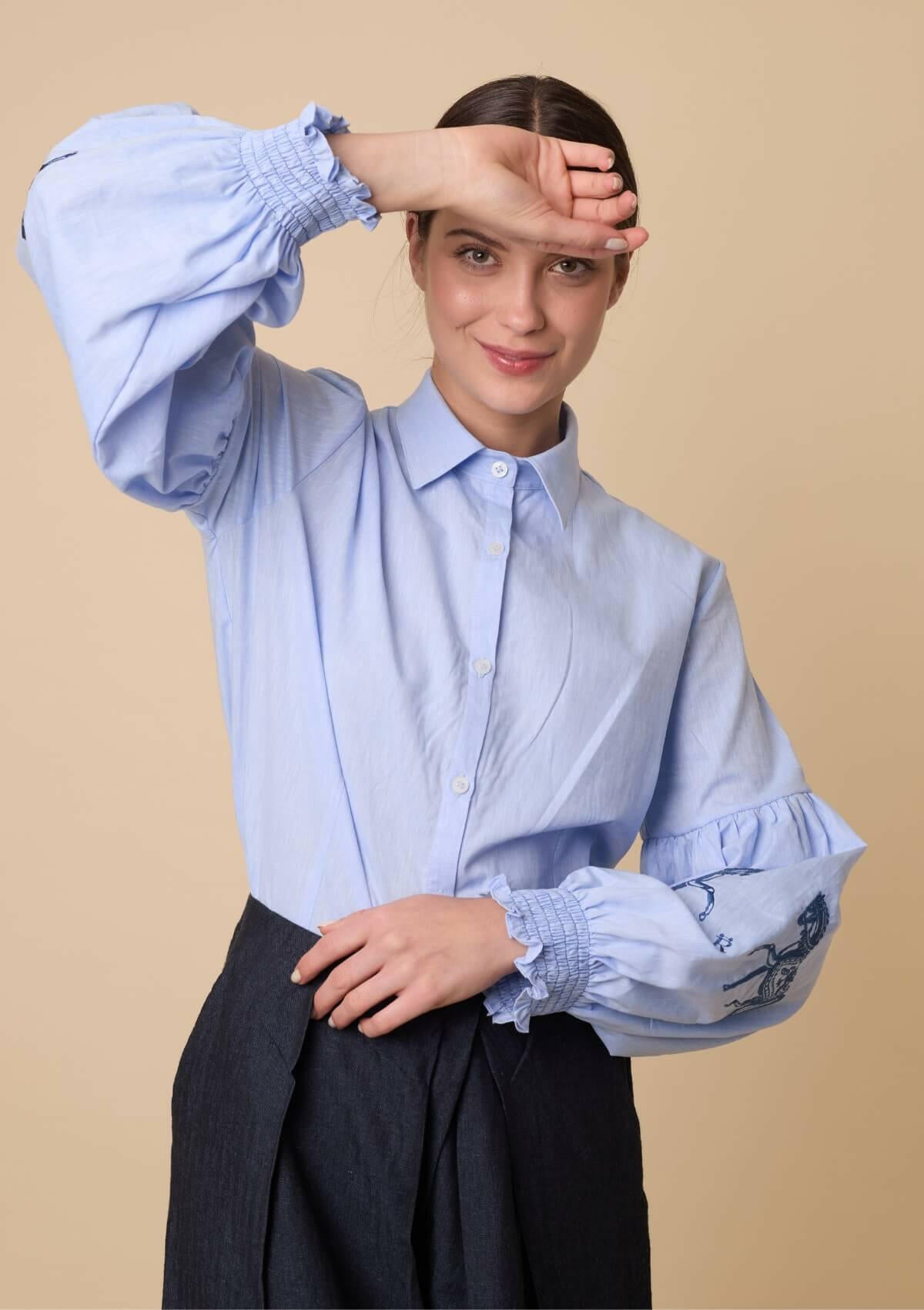 Annie Shirt Embroidered | Blue | Navy Horse