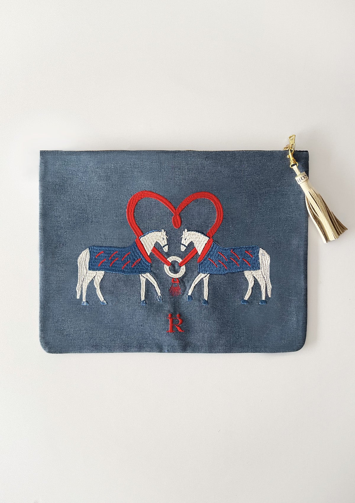 Horse Kiss Embroidered Pouch | Nightfall Navy