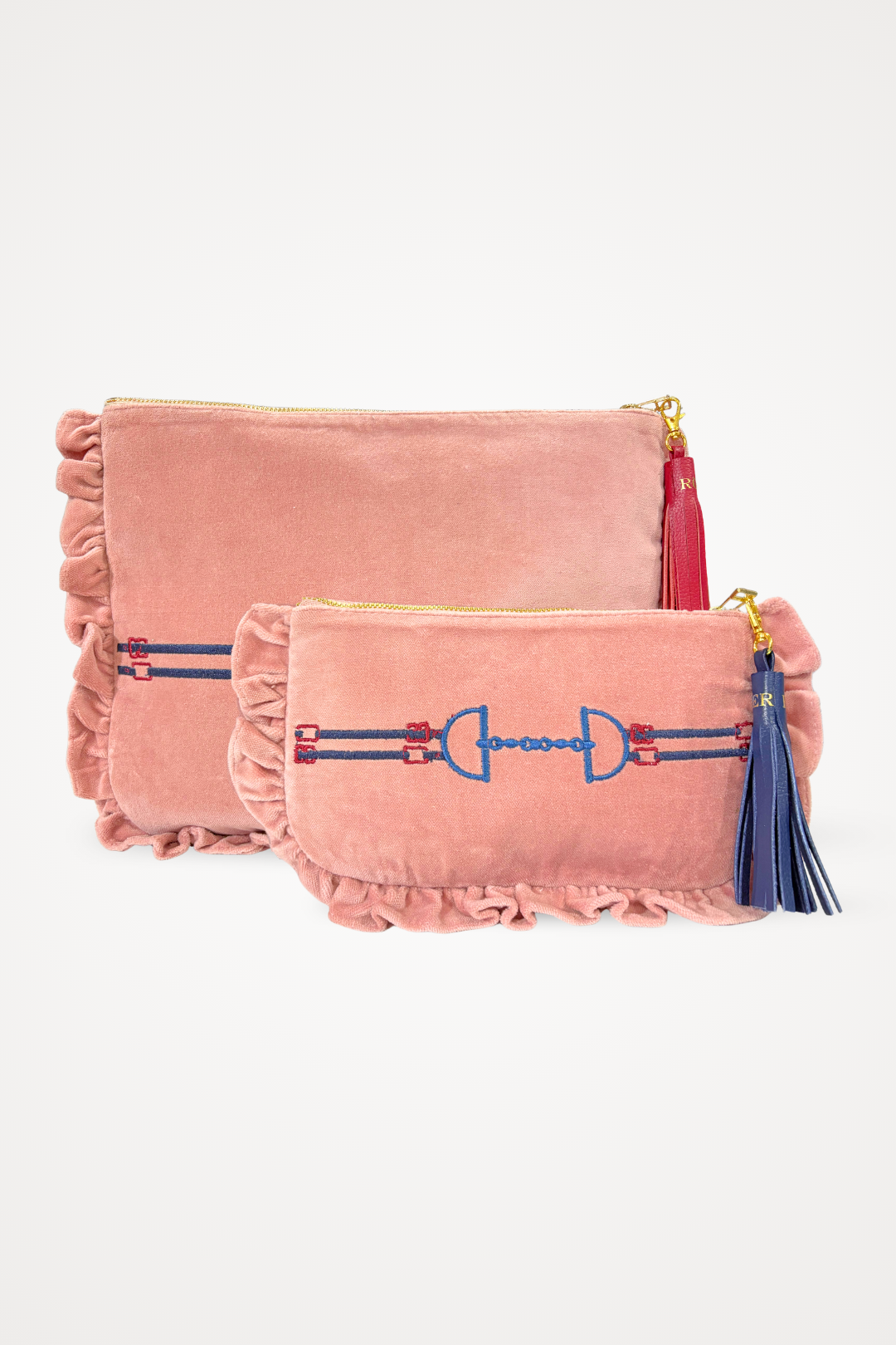 Embroidered Velvet Pouch | Snaffle Ruffle | Small