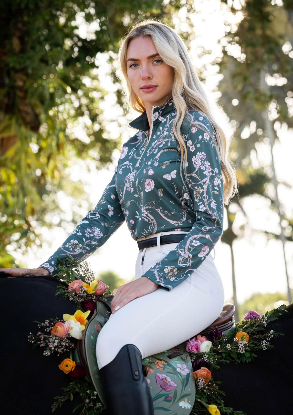 Juliette Q-Zip | Long Sleeve | Herbaria Print | Deep Green