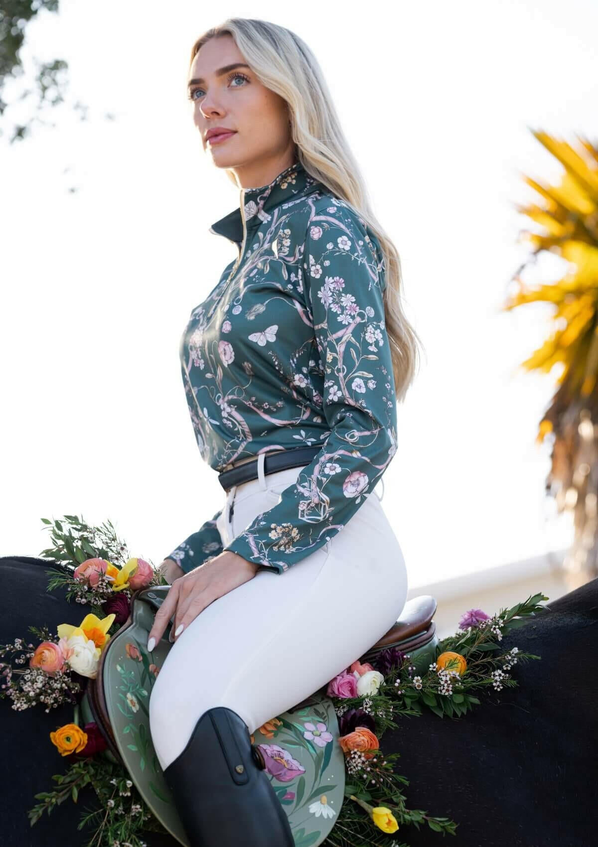 Juliette Q-Zip | Long Sleeve | Herbaria Print | Deep Green