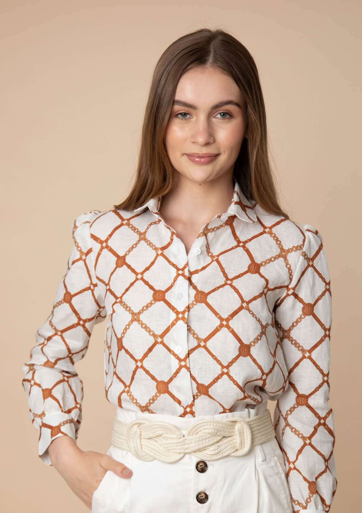 Serena Linen Shirt | Beltina Print | Terracotta