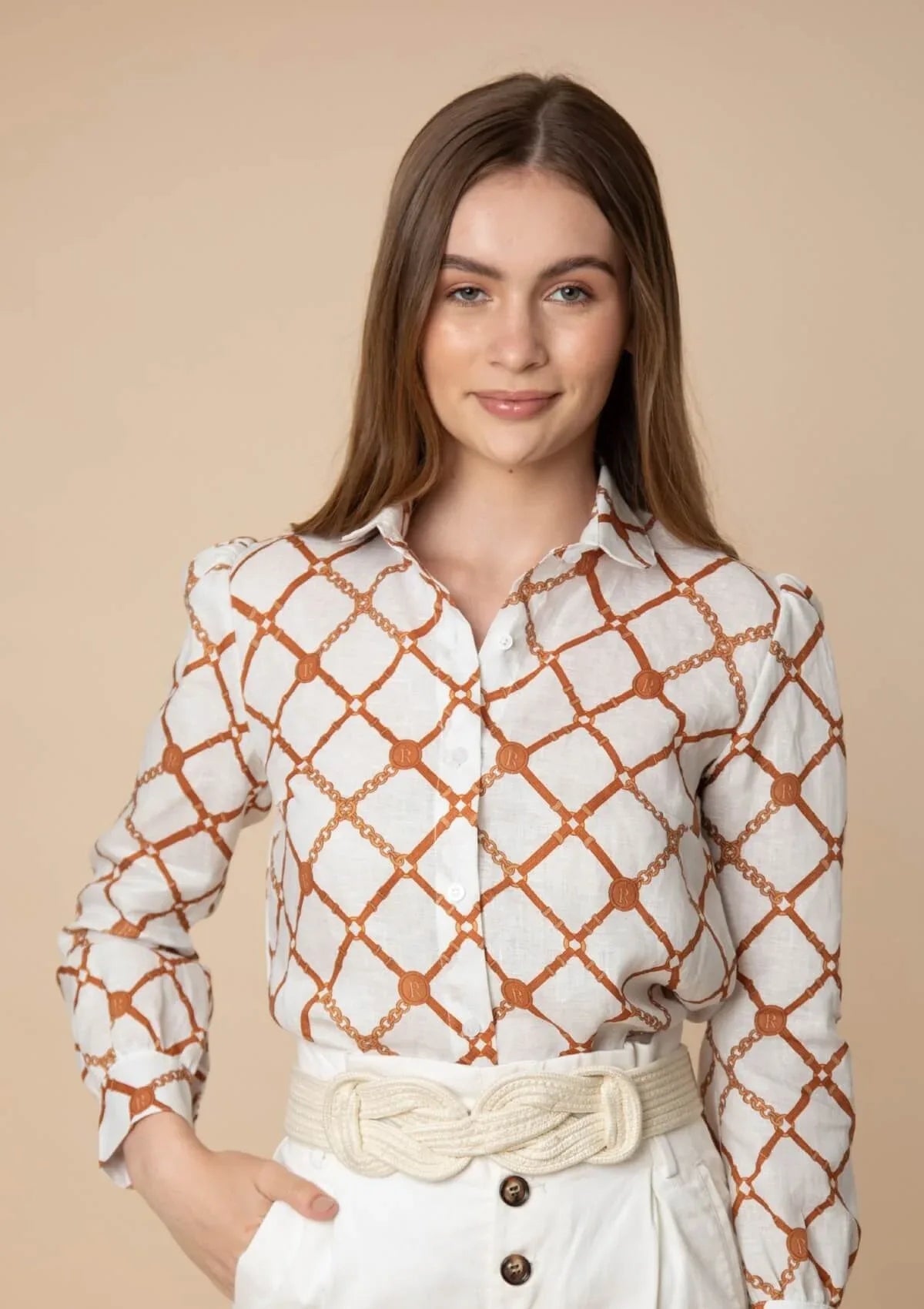 Serena Linen Shirt | Beltina Print | Terracotta - Rönner