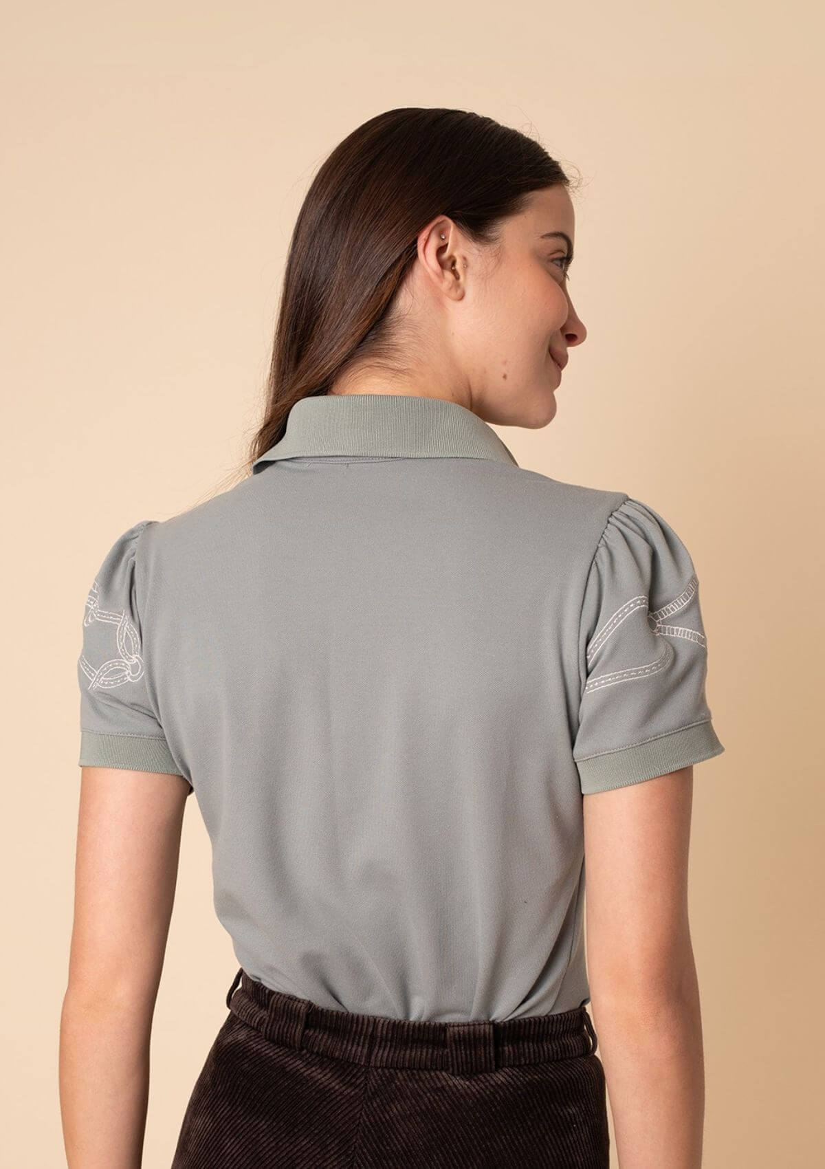 Elise Polo-Shirt | Short Sleeves Embroidered | Sage