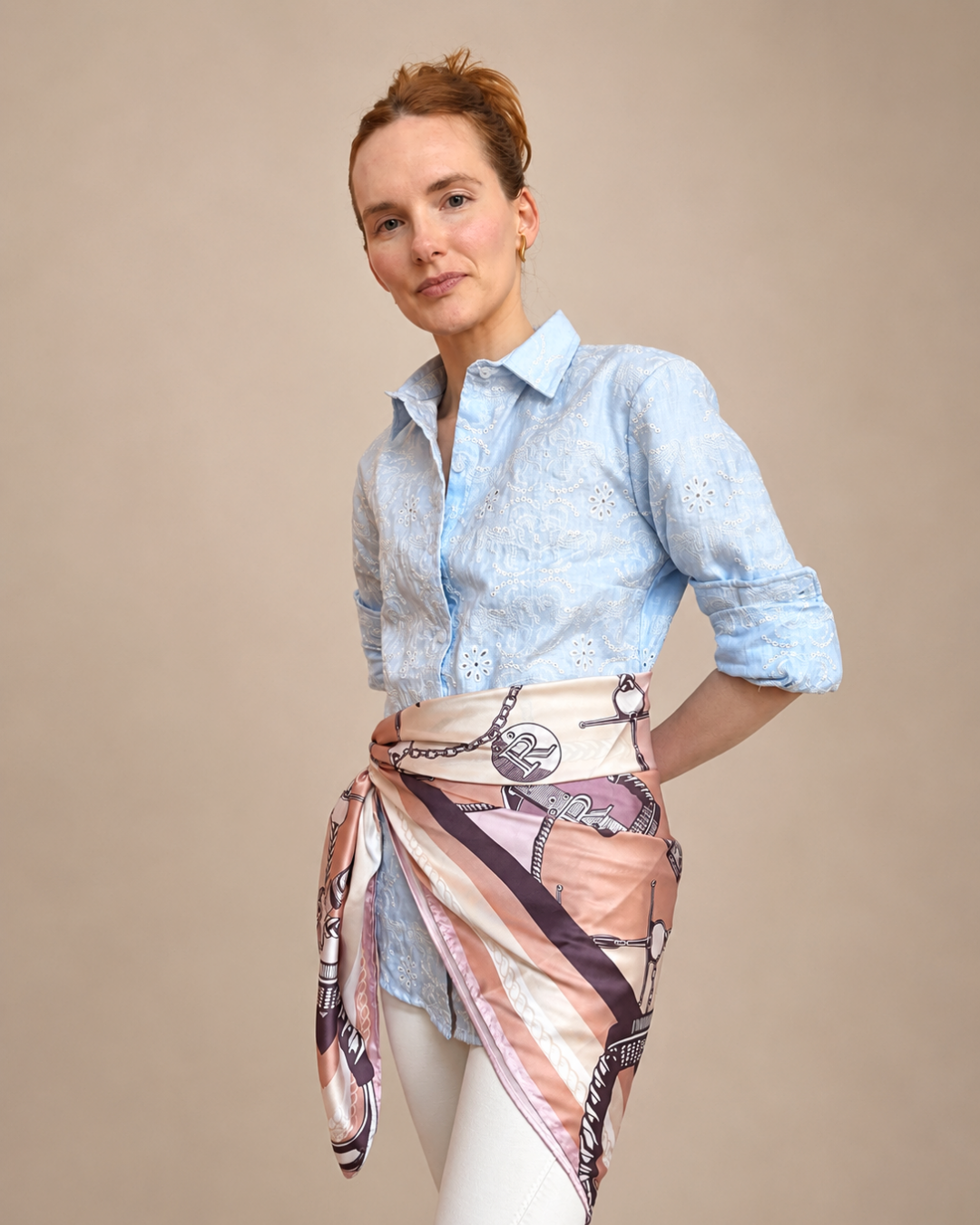 Clara Embroidered Linen Shirt | Powder Blue