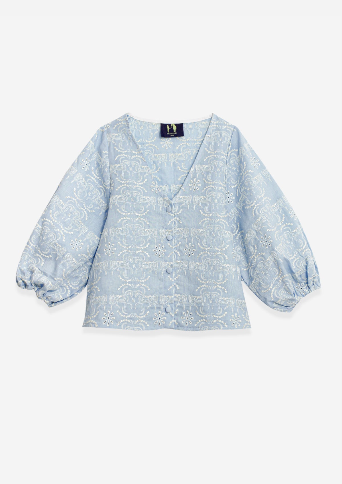 Alma Linen Blouse | Embroidered | Baby Blue