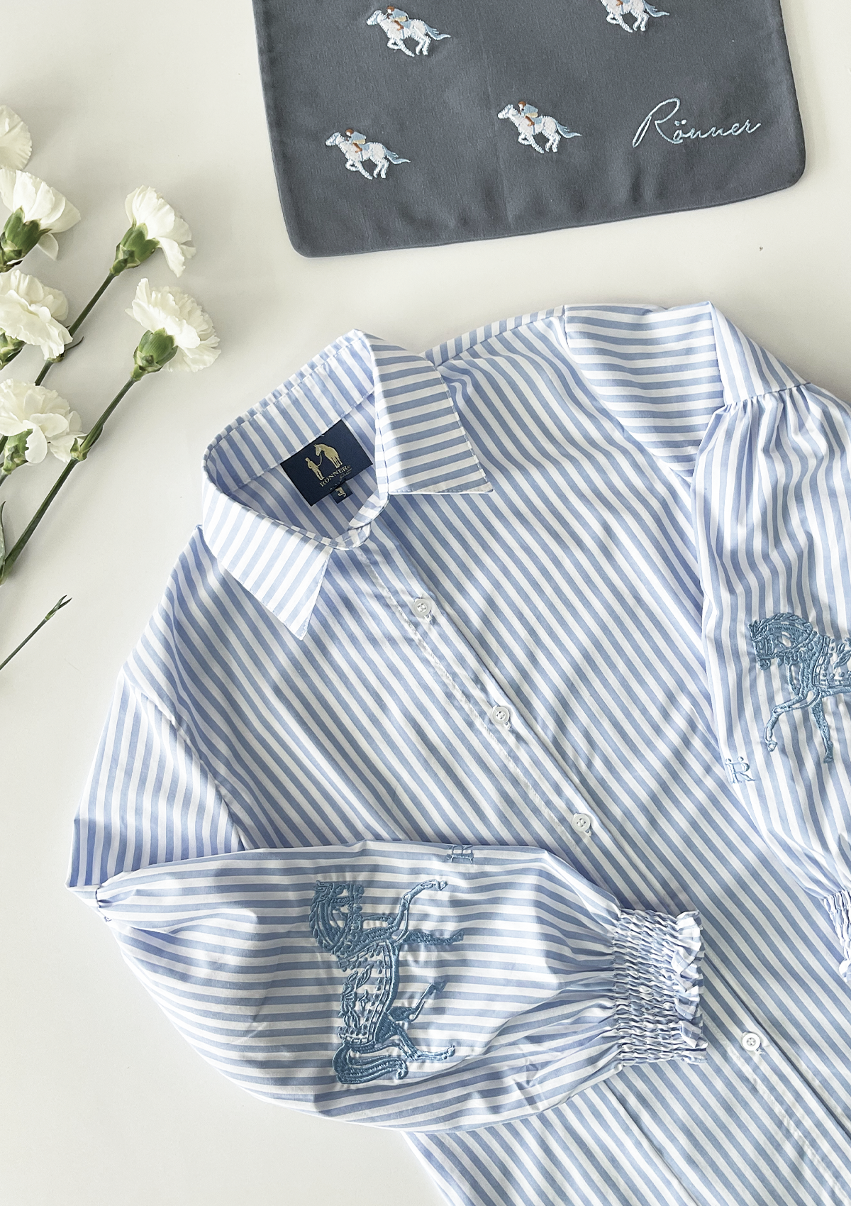 Annie Shirt Embroidered Pinstriped | Blue