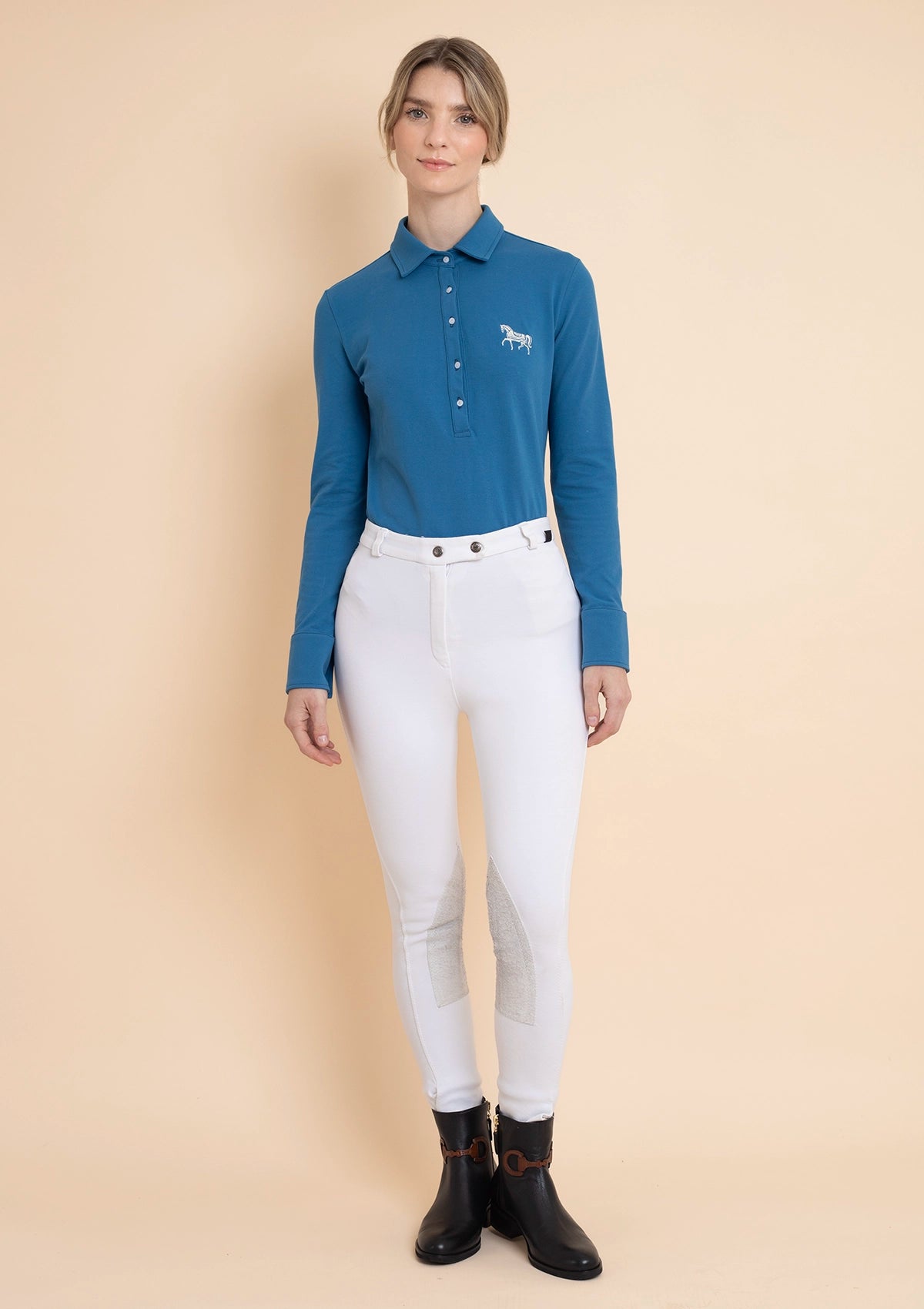 Lucia Cotton Polo-Shirt | Long Sleeve | Teal