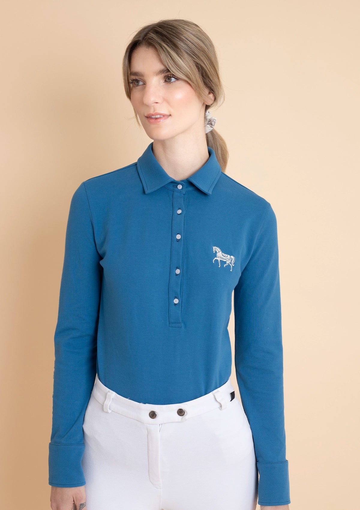 Lucia Cotton Polo-Shirt | Long Sleeve | Teal