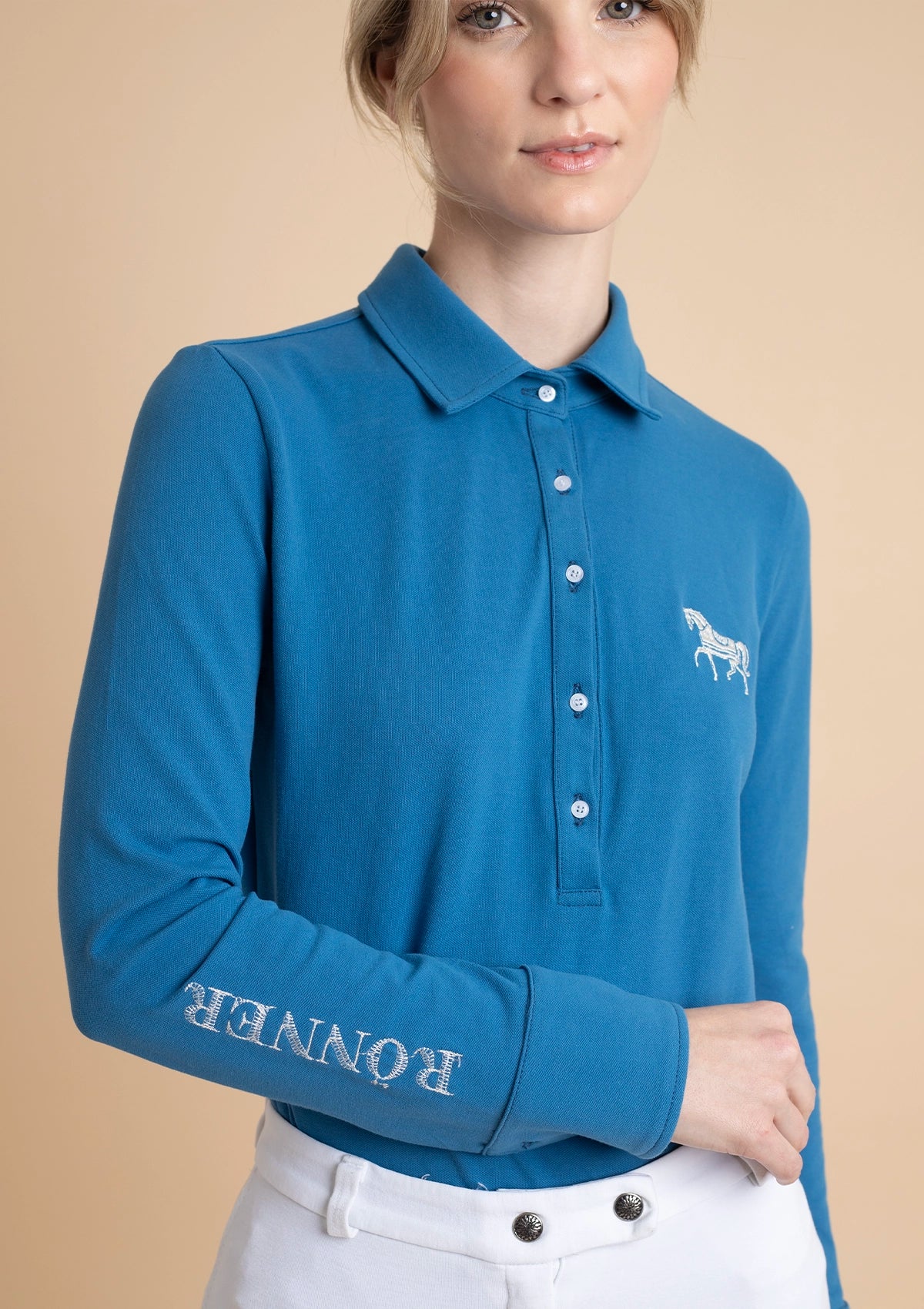 Lucia Cotton Polo-Shirt | Long Sleeve | Teal
