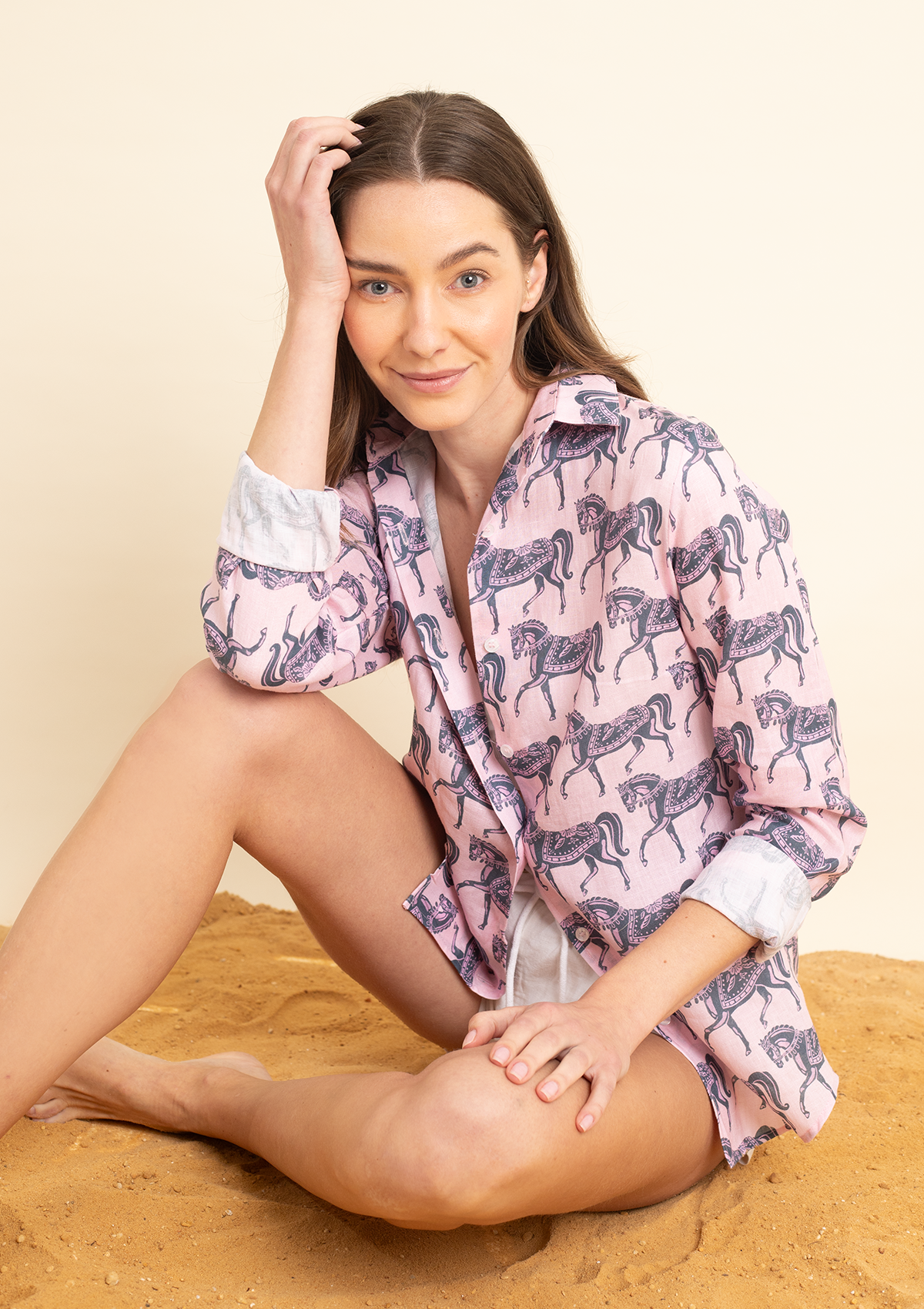 Basic Linen Shirt | Blossomare Print | Pink & Navy - Rönner