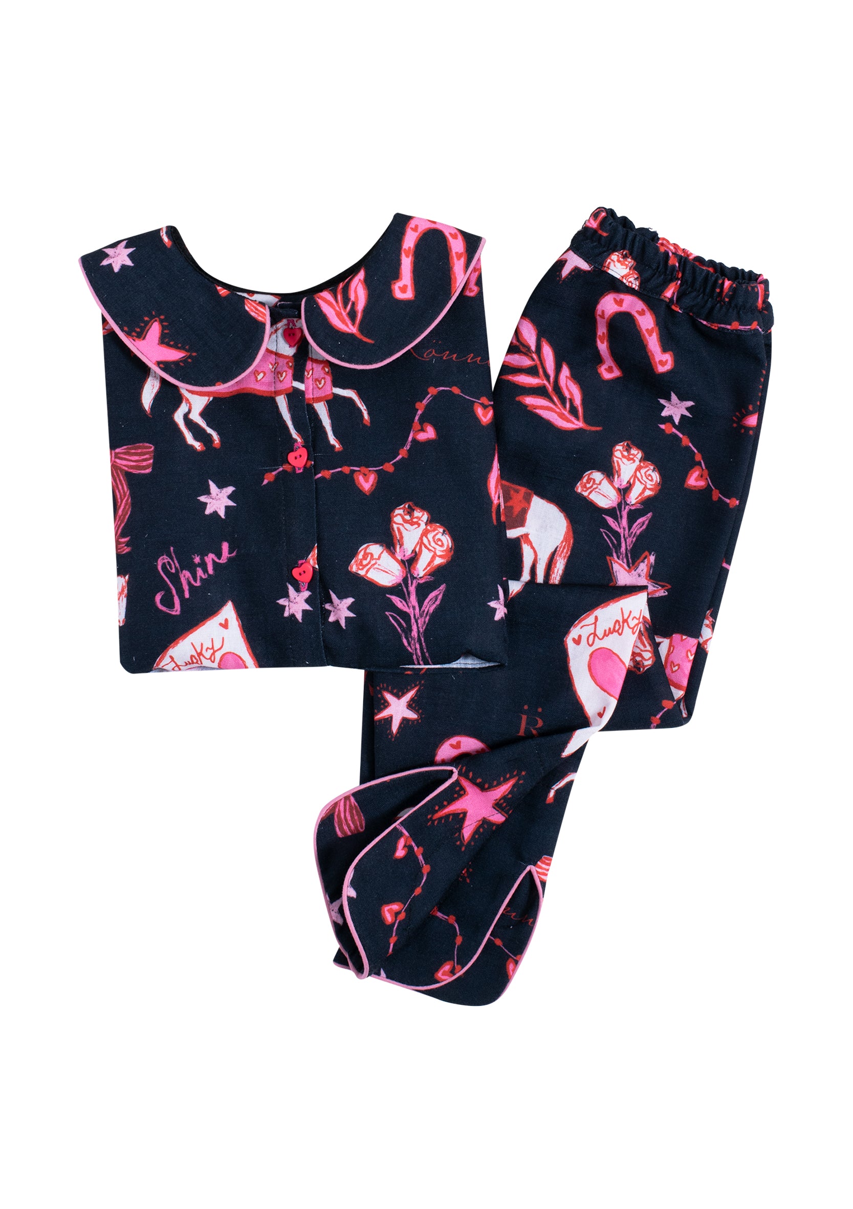 Riding The Stars PJ's Set | Long Sleeve | Black | Children's PJ'S | Equestrian Sleepwear Collection