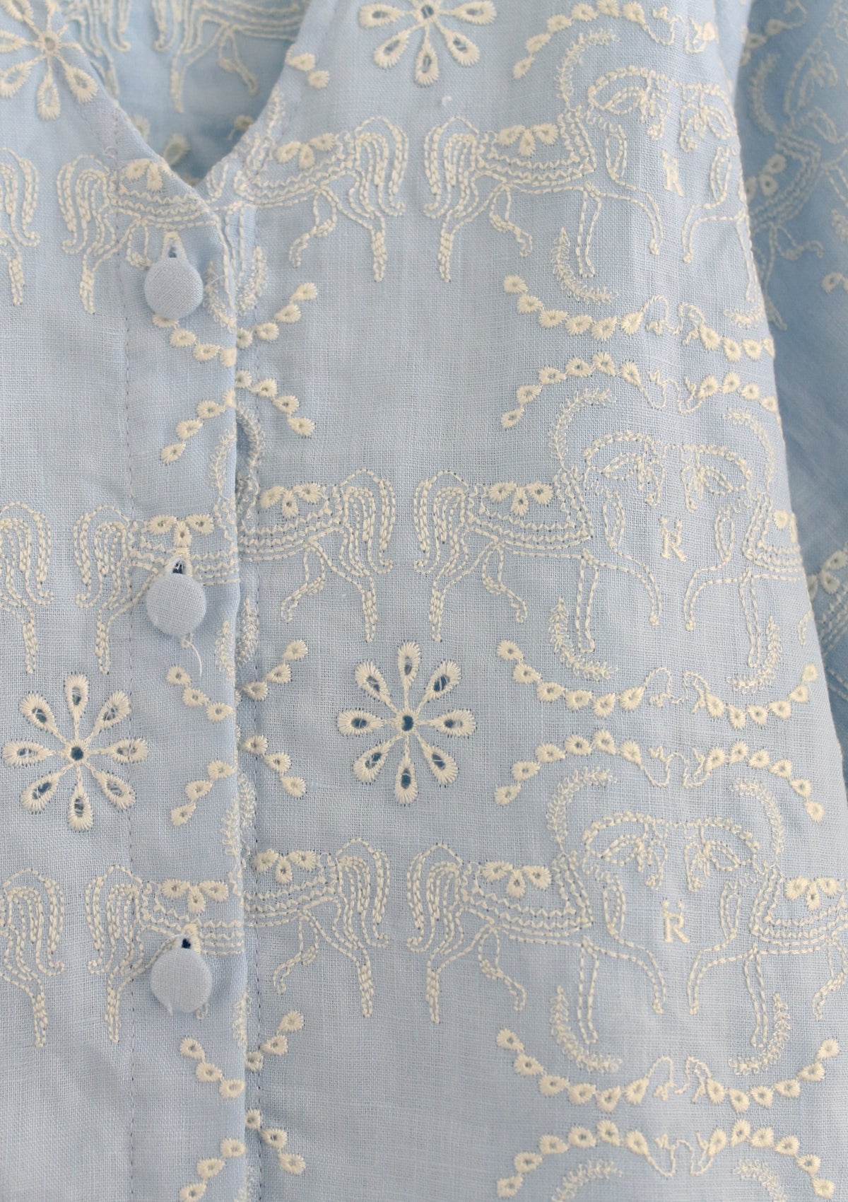 Alma Linen Blouse | Embroidered | Baby Blue