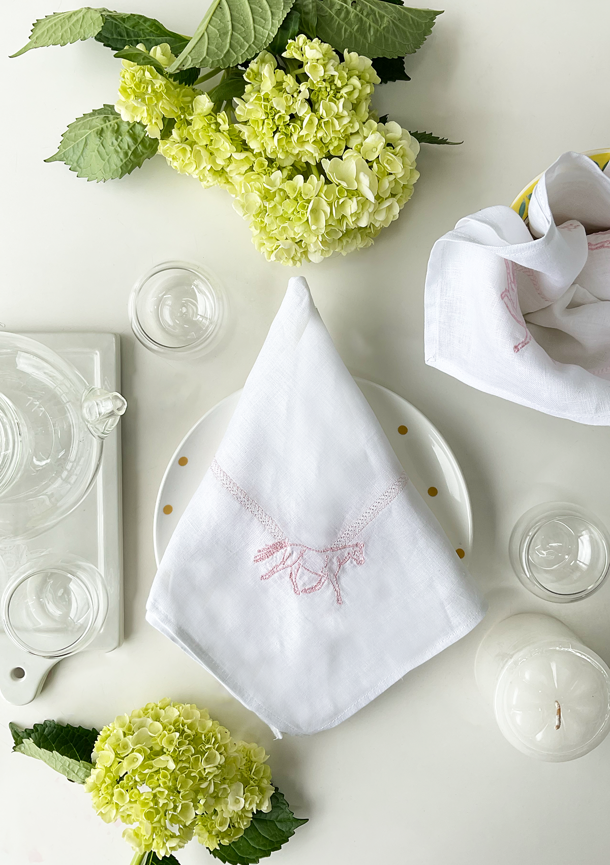 Embroidered Dinner Napkins Horses | Pink | Set of 4