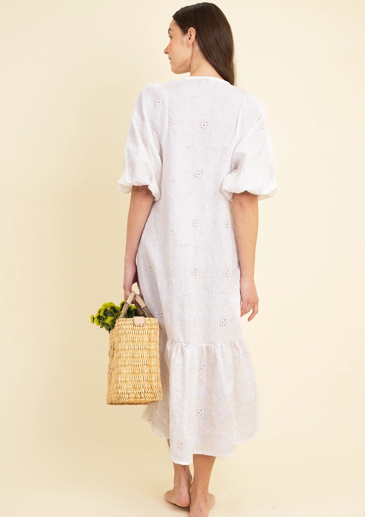 Amelia Dress | Embroidered Linen- Cream - Rönner