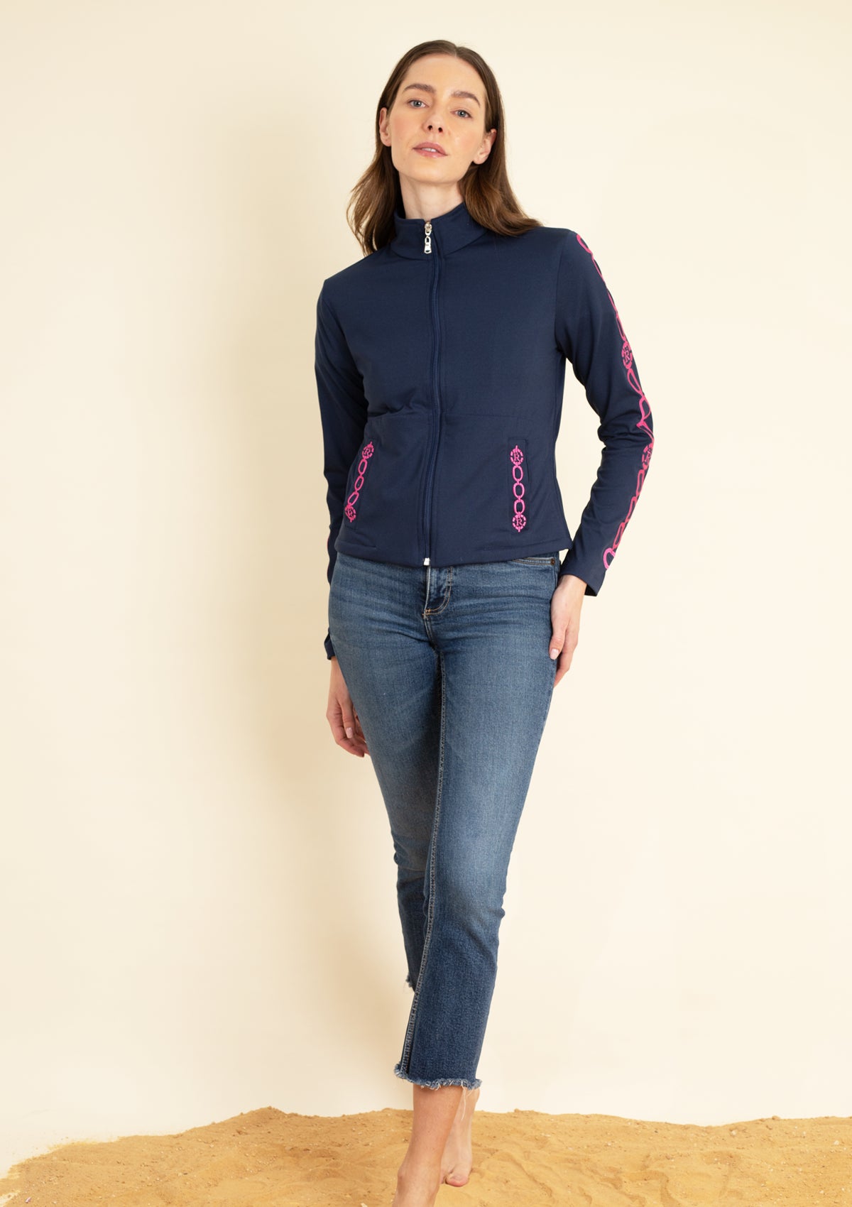 Equus Embroidered Zip Jacket | Navy & Pink - Rönner
