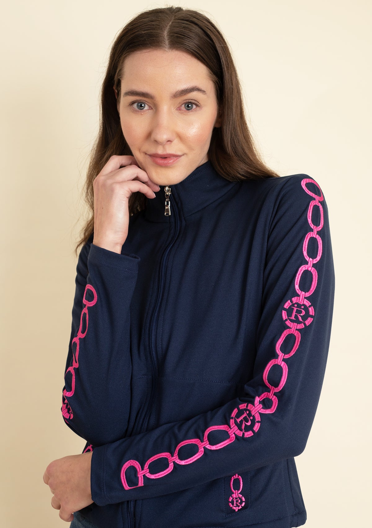 Equus Embroidered Zip Jacket | Navy & Pink - Rönner