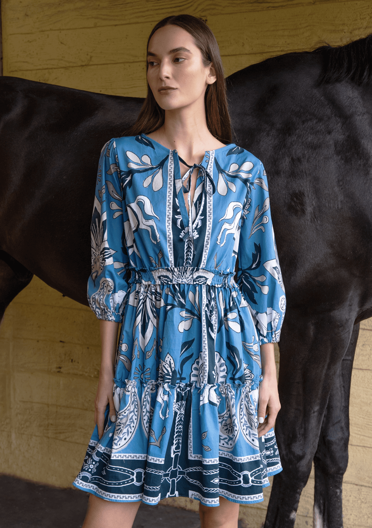 Evangeline Cotton Dress | Lilyrose Print | Cobalt