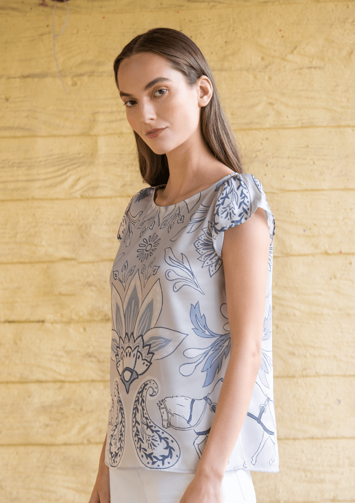 Galatea Blouse | Lilyrose print | Steel | Sample